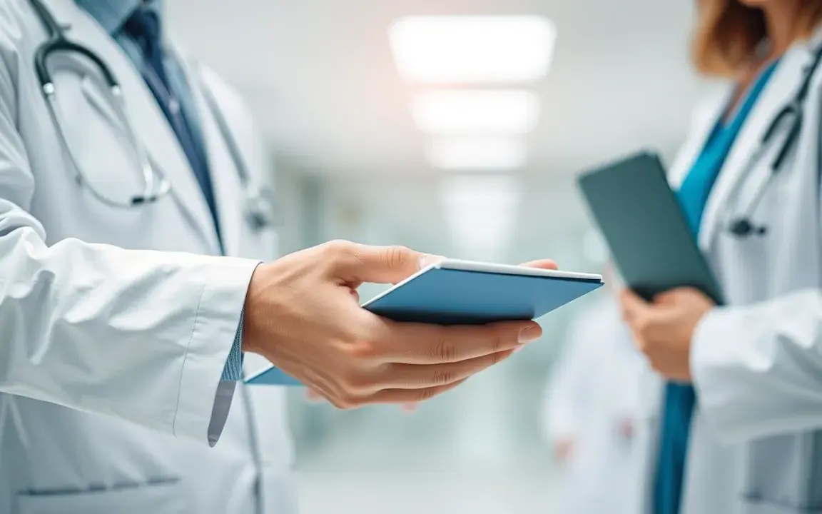A doctor checking for medical insurance
